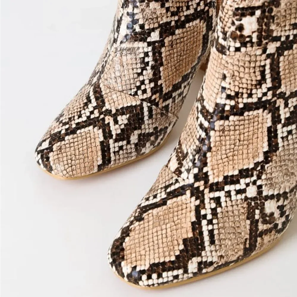 NWOB Lulu’s My Generation Tan Snake High Heel Mid-Calf Boots *SIZE: 8‎